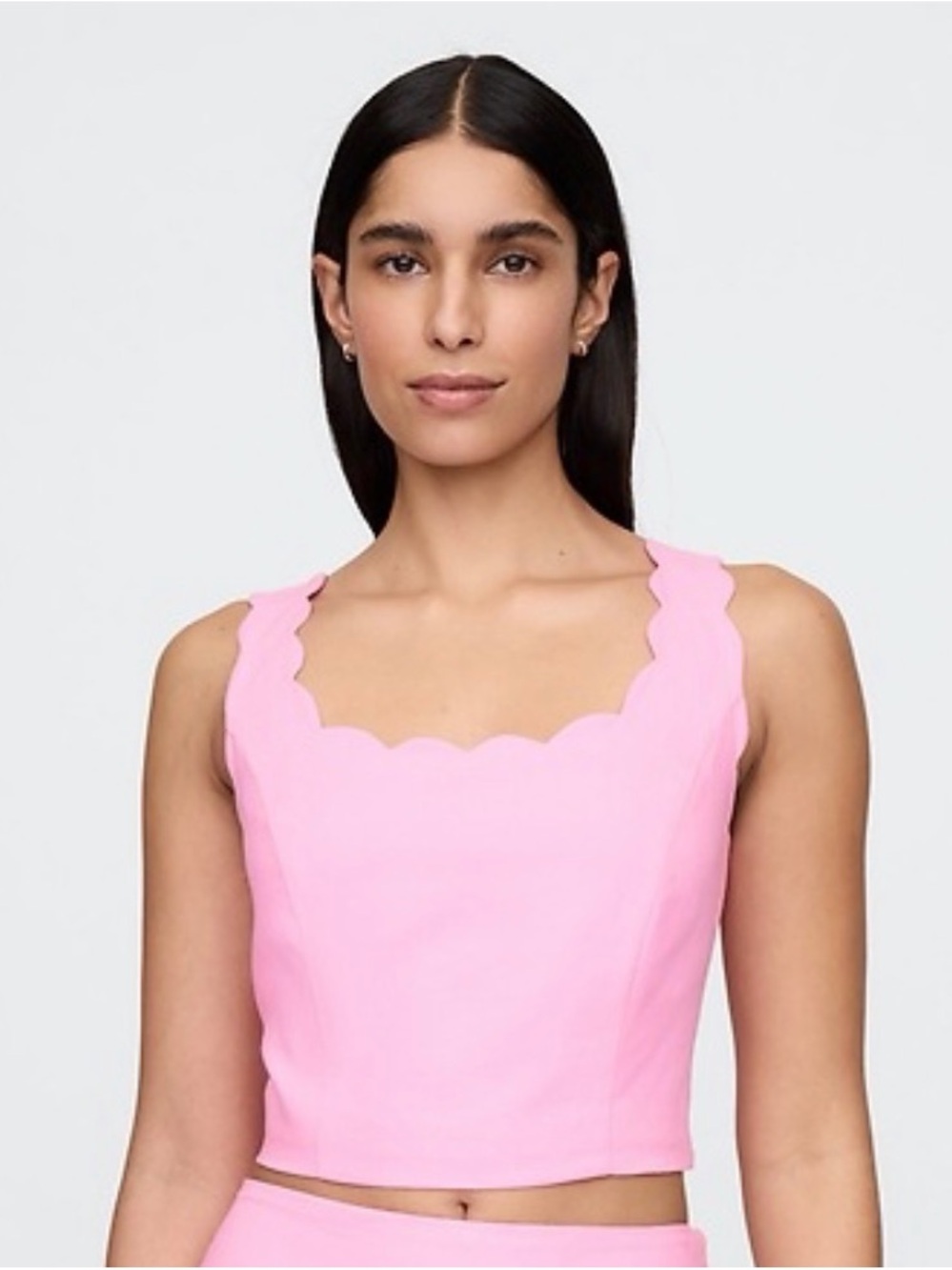 Gap Women's Pink Scalloped Square Neck Tank Top linen-medium
